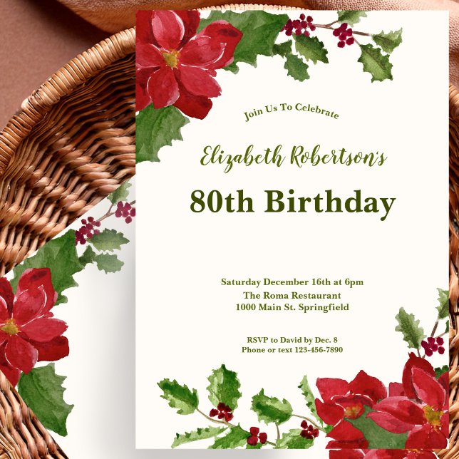 Invitation d'anniversaire 80 ans à la verdure flor (Créateur téléchargé)