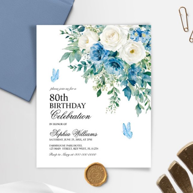Invitation d'anniversaire 80 ans Budget Dusty Blue (Créateur téléchargé)