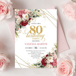 Invitation d'anniversaire 80 ans Classic Burgundy