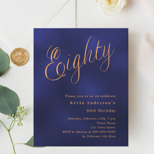 Invitation d'anniversaire 80 ans écriture or sur f