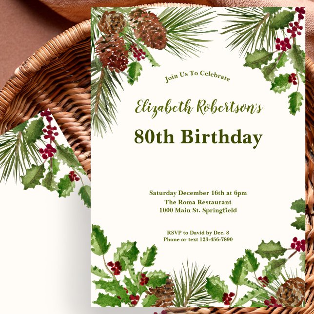Invitation d'anniversaire 80 ans Elegant Winter Gr (Créateur téléchargé)