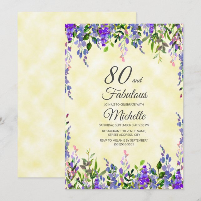 Invitation d'anniversaire 80 ans et Fabuleuse Lava (Devant / Derrière)
