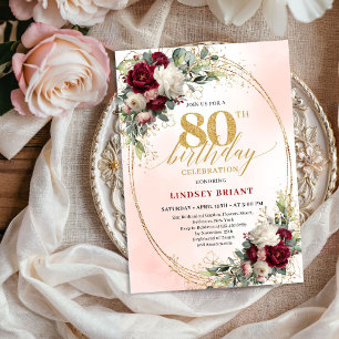 Invitation d'anniversaire 80 ans Floral Bohème Rus