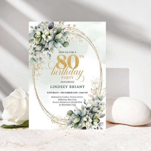 Invitation d'anniversaire 80 ans Floral Bohème Rus (Rustic Bohemian Floral 80th Birthday Invitation)