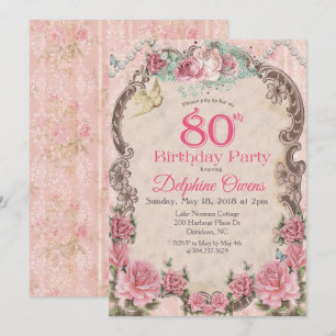 Invitation d'anniversaire 80 ans Floral Vintage