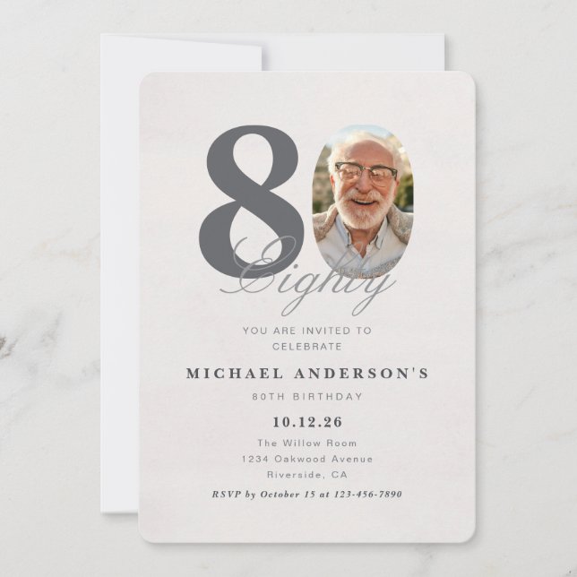 Invitation d'anniversaire 80 ans minimaliste (Devant)