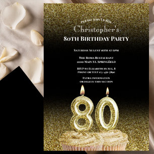 Invitation d'anniversaire 80 ans noir et or pour l