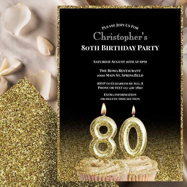 Invitation d'anniversaire 80 ans pour lui noir et  (Créateur téléchargé)