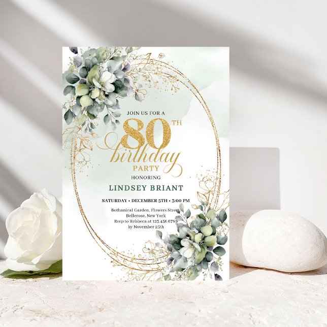 Invitation d'anniversaire 80 ans Roses Blanches Ru (Rustic White Roses Botanical 80th Birthday Invite)
