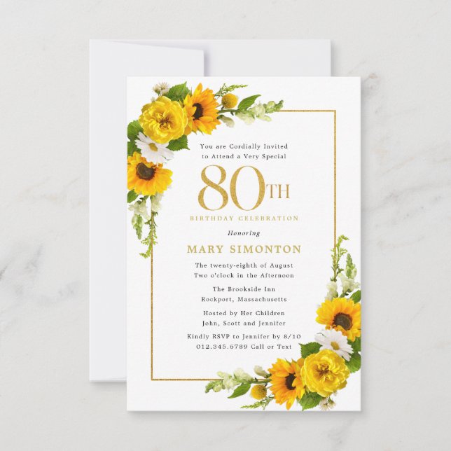 Invitation d'anniversaire 80 ans Rustic Sunflower (Devant)