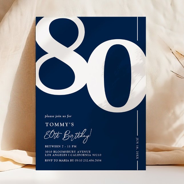 Invitation d'anniversaire 80 ans Timeless Navy (Créateur téléchargé)
