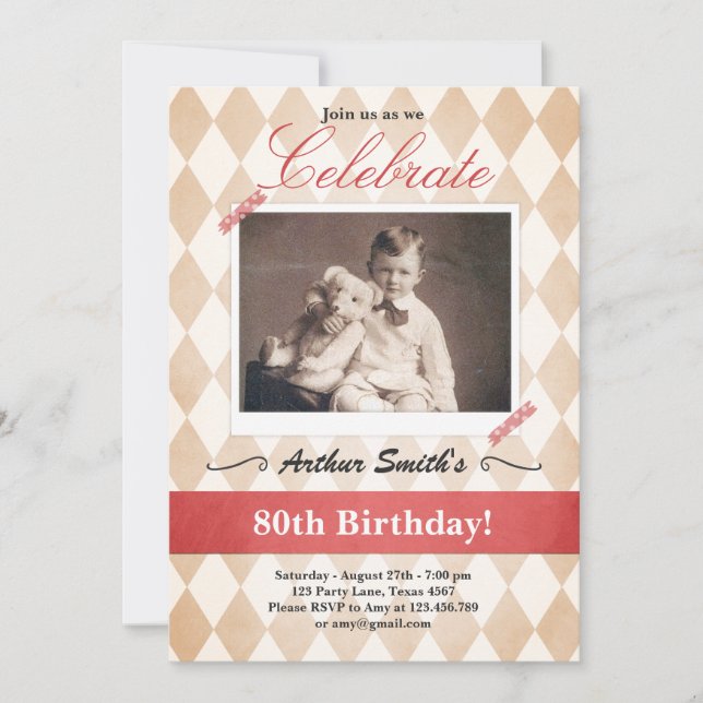 Invitation d'anniversaire 80e anniversaire Vintage (Devant)