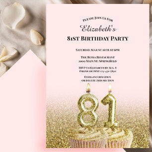 Invitation d'anniversaire 81 ans rose et or pour e