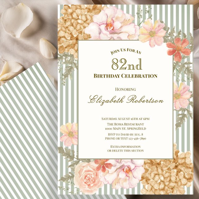 Invitation d'anniversaire 82 ans aux couleurs flor (Créateur téléchargé)