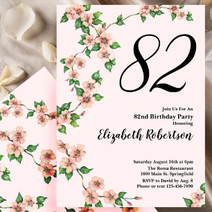 Invitation d'anniversaire 82 ans florale en rose p