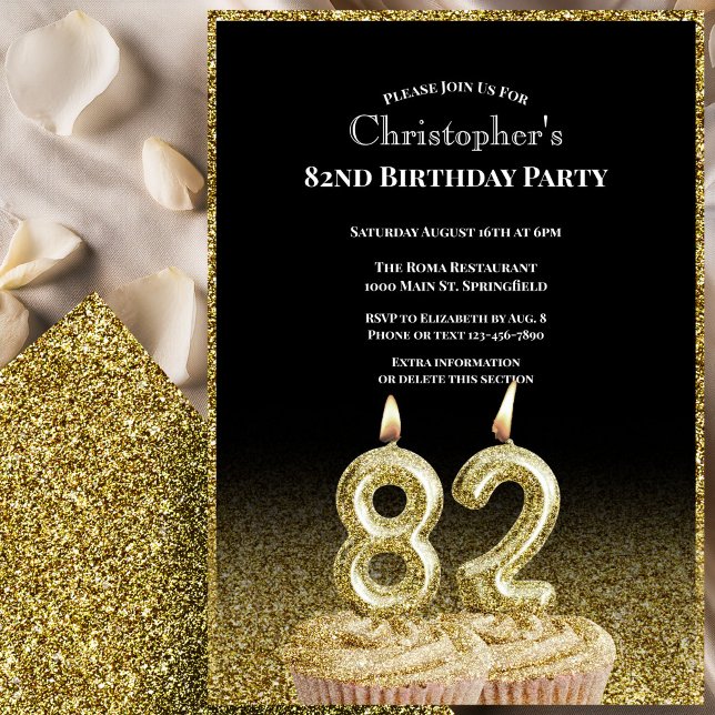 Invitation d'anniversaire 82 ans pour lui noir et  (Créateur téléchargé)