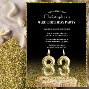 Invitation d'anniversaire 83 ans noir et or pour l
