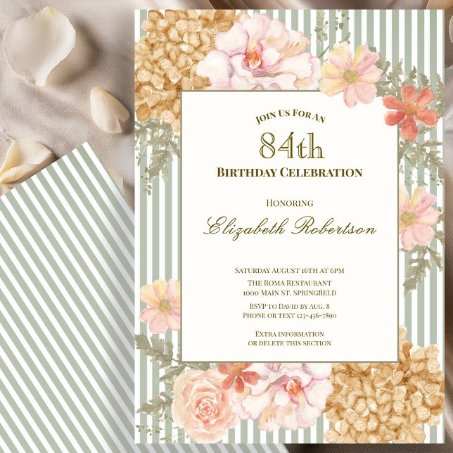 Invitation d'anniversaire 84 ans aux couleurs flor (Créateur téléchargé)