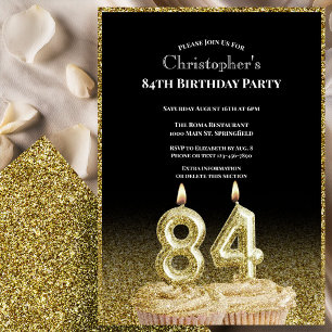 Invitation d'anniversaire 84 ans noir et or pour l