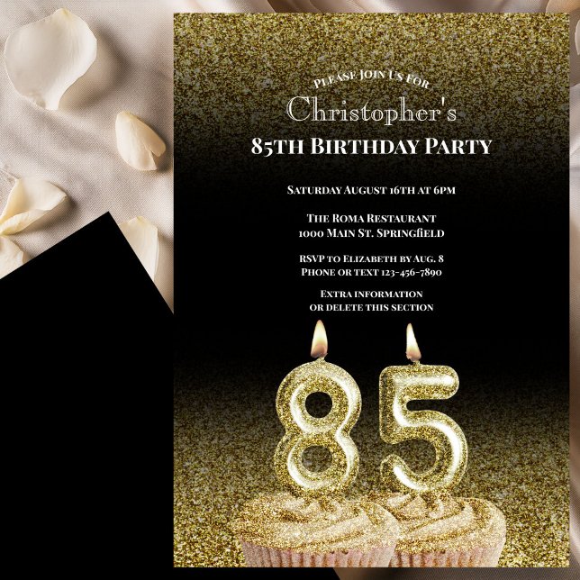 Invitation d'anniversaire 85 ans pour lui noir et  (Créateur téléchargé)