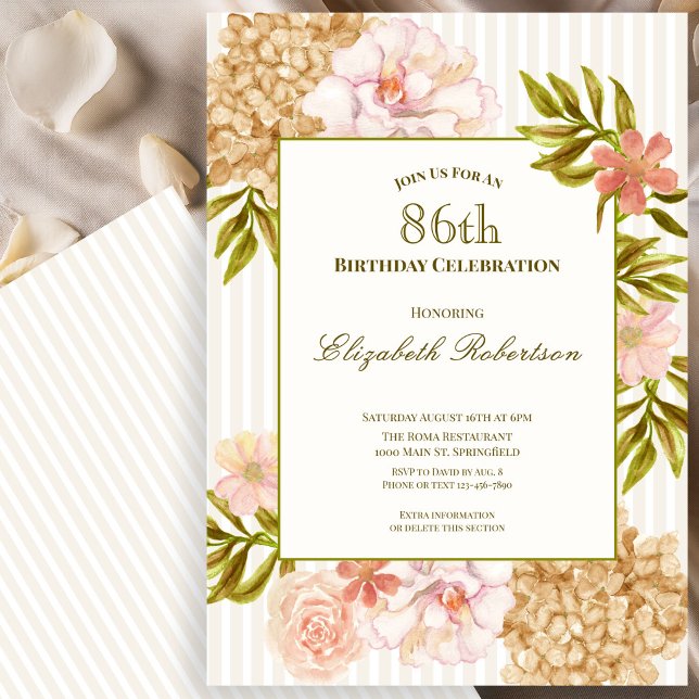 Invitation d'anniversaire 86 ans Fleurs d'Automne  (Créateur téléchargé)