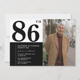 Invitation d'anniversaire 86 ans Photo Noir et Bla