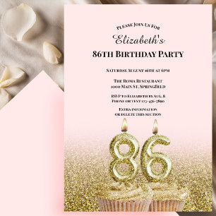 Invitation d'anniversaire 86 ans rose et or pour e