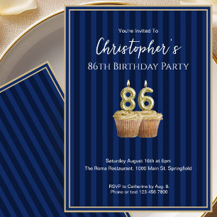 Invitation d'anniversaire 86 ans Unique Bleu Or po