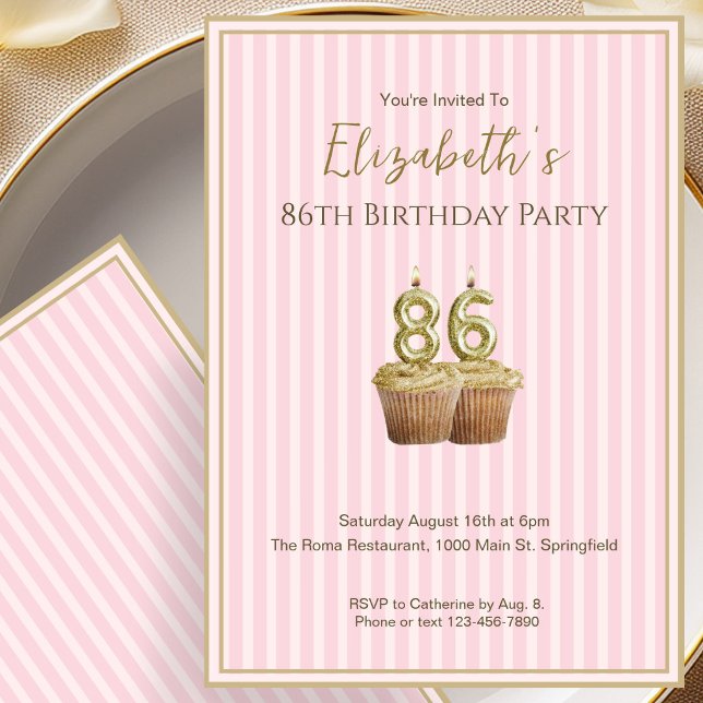 Invitation d'anniversaire 86 ans unique en or rose (Créateur téléchargé)