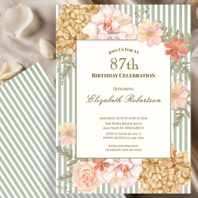 Invitation d'anniversaire 87 ans aux couleurs flor (Créateur téléchargé)