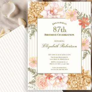 Invitation d'anniversaire 87 ans aux couleurs flor