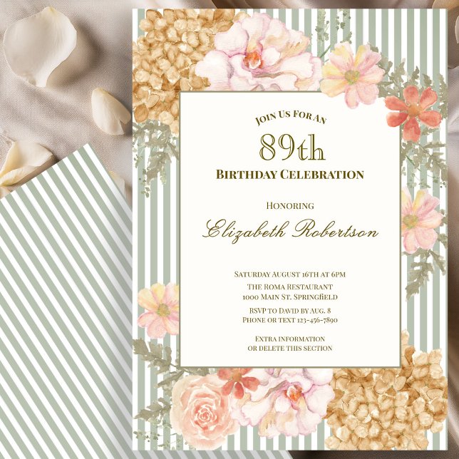 Invitation d'anniversaire 89 ans aux couleurs flor (Créateur téléchargé)