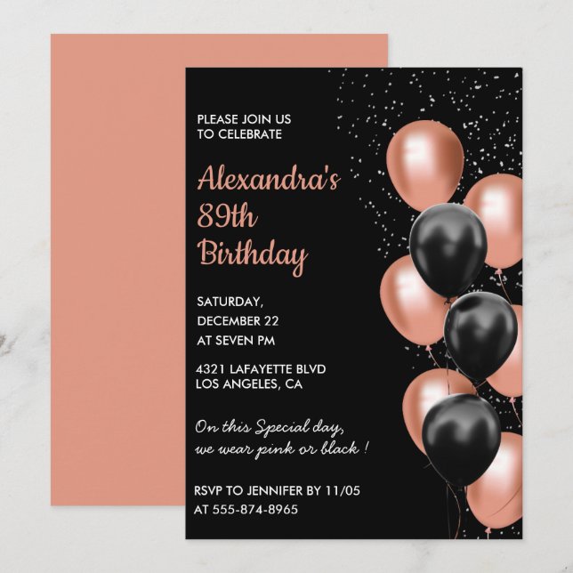Invitation d'anniversaire 89 ans Chic Balloon  (Devant / Derrière)