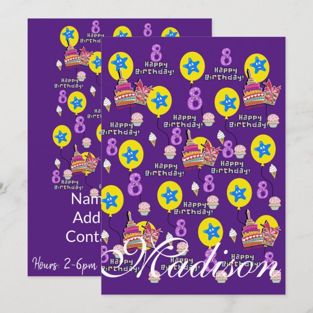 Invitation d'anniversaire 8 ans Anniversaire #8 Vi (Devant / Derrière)