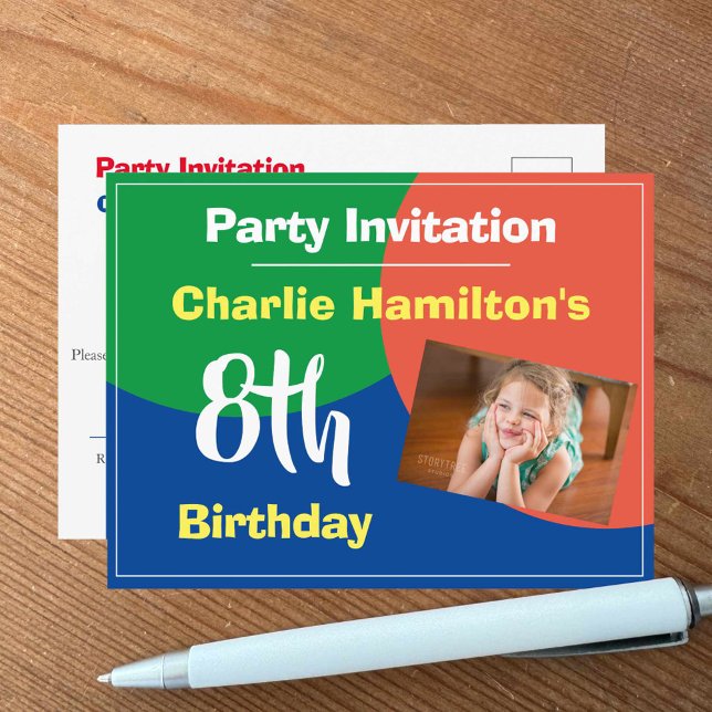 Invitation d'anniversaire 8 ans avec photo (Créateur téléchargé)