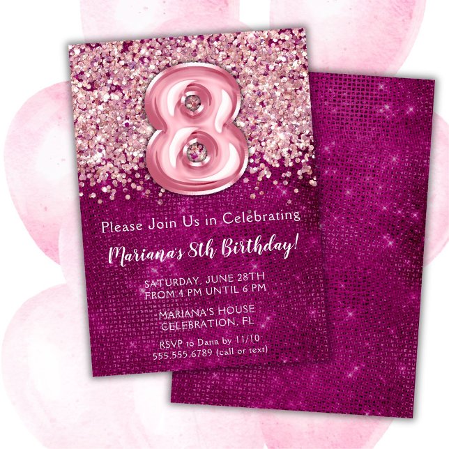 Invitation d'anniversaire 8 ans fille rose magenta (Créateur téléchargé)