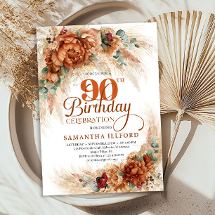 Invitation d'anniversaire 90 ans avec herbe de pam