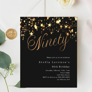 Invitation d'anniversaire 90 ans étoiles or noir b