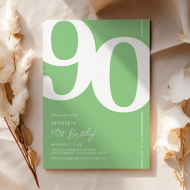 Invitation d'anniversaire 90 ans Fresh Green (Créateur téléchargé)