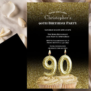 Invitation d'anniversaire 90 ans noir et or pour l
