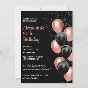 Invitation d'anniversaire 90 ans or rose Ballon No