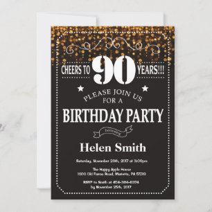 Invitation d'anniversaire 90 ans paillettes dorées