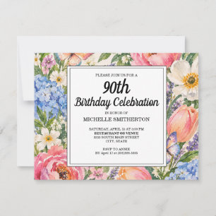 Invitation d'anniversaire 90 ans papillon floral a