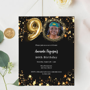 Invitation d'anniversaire 90 ans photo or noir