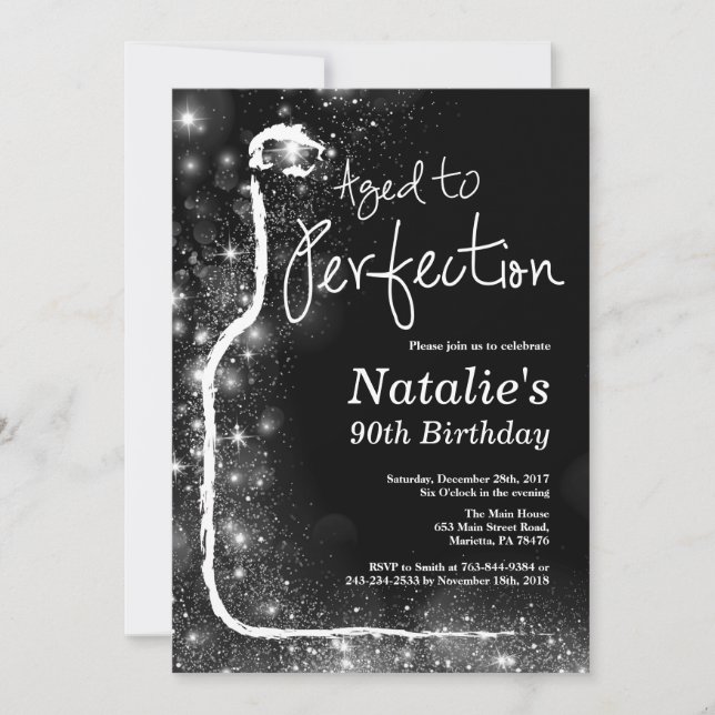 Invitation d'anniversaire 90 ans pour du vin. Viei (Devant)