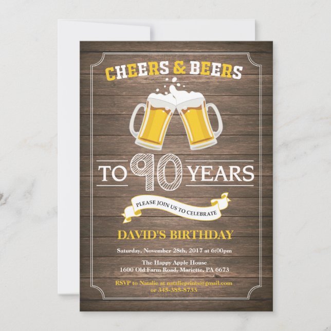 Invitation d'anniversaire 90 ans Rustic Beer Surpr (Devant)
