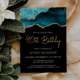 Invitation d'anniversaire 90 ans Teal Blue Gold Ag