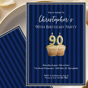Invitation d'anniversaire 90 ans unique bleu or po
