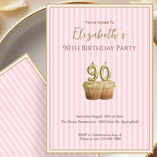 Invitation d'anniversaire 90 ans unique en or rose (Créateur téléchargé)