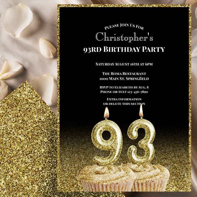 Invitation d'anniversaire 93 ans pour lui noir et  (Créateur téléchargé)